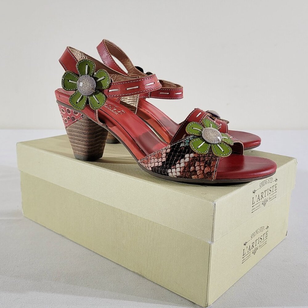 New L'Artiste Spring Step Guiditta Women’s EU 39 / US 8.5 Leather Heels Flowers